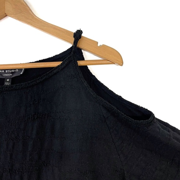 Max Studio London Size Medium Black Textured Sylvie Cold Shoulder Pullover Top - Picture 4 of 12